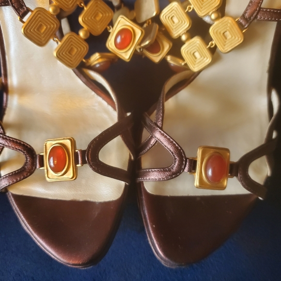 Dior Metallic Dark Purple Heels with Gold Jewel Ankle Straps- size 38 - Picture 5 of 10